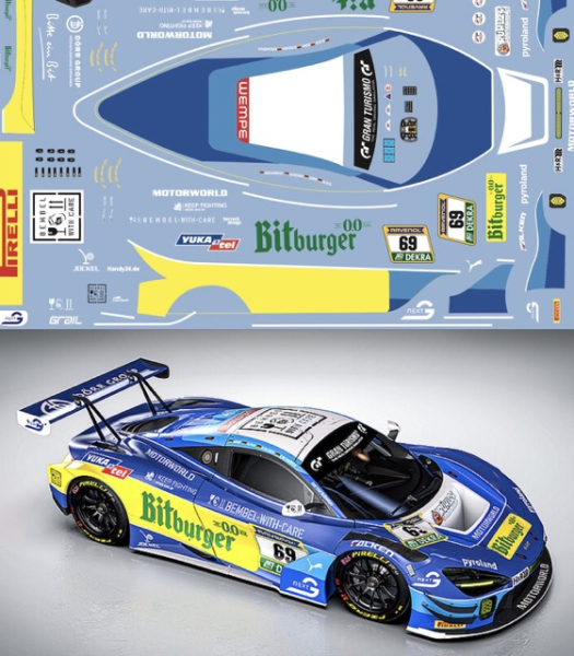 Decal 1:24  Mclaren 720s GT3 GT #69 Dörr Motorsports Bitburger 24h Nurburgring 2026 FFSFD1047v14